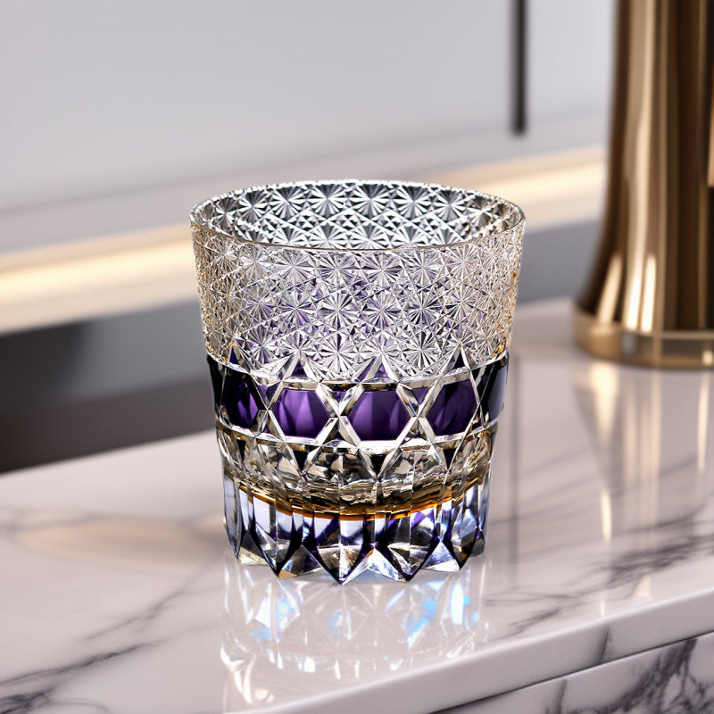 Edo Kiriko Handcrafted Fluorite Crystal Whisky Glass with Wooden Box - Je t'aime Resolute