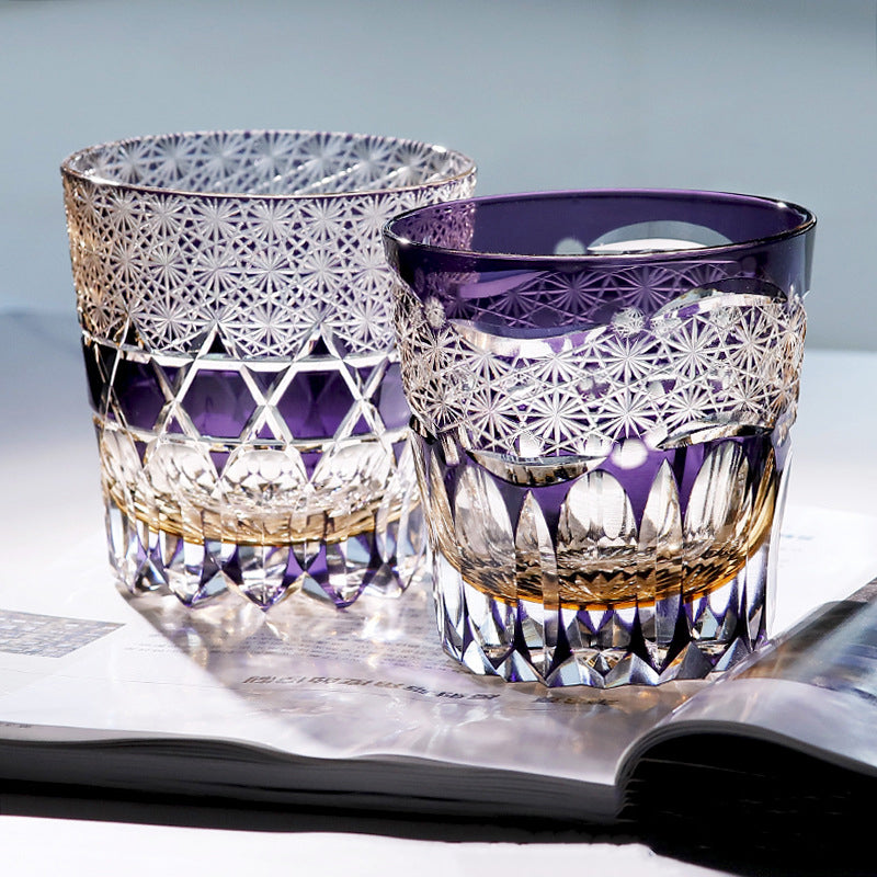 Edo Kiriko Handcrafted Fluorite Crystal Whisky Glass with Wooden Box - Je t'aime Resolute