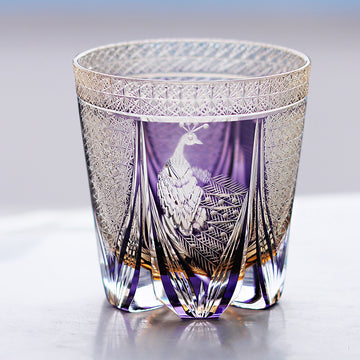 Edo Kiriko Handcrafted Peacock Motif Whisky Glass with Wooden Box - Je t'aime Resolute