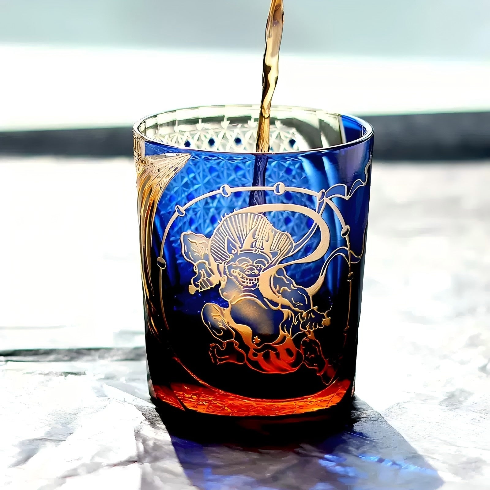 Edo Kiriko Handcrafted Raijin Whisky Glass with Wooden Box - Je t'aime Resolute