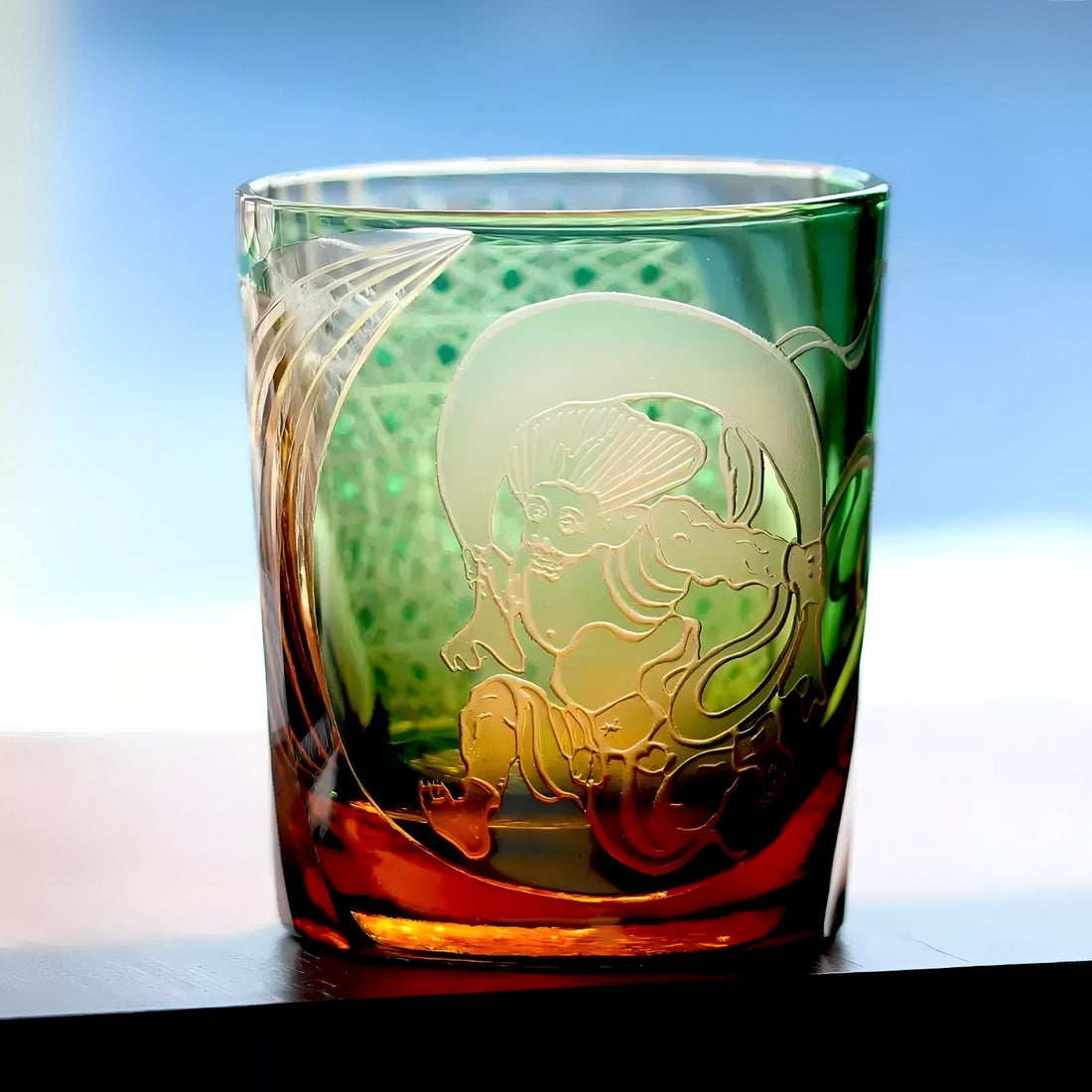 Edo Kiriko Handcrafted Raijin Whisky Glass with Wooden Box - Je t'aime Resolute