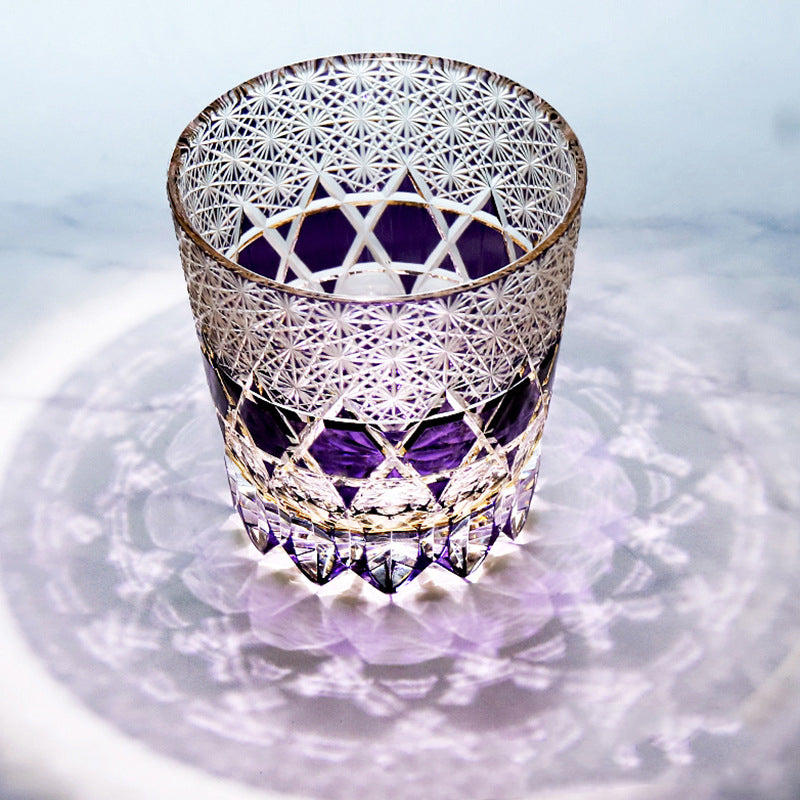 Edo Kiriko Handcrafted Fluorite Crystal Whisky Glass with Wooden Box - Je t'aime Resolute