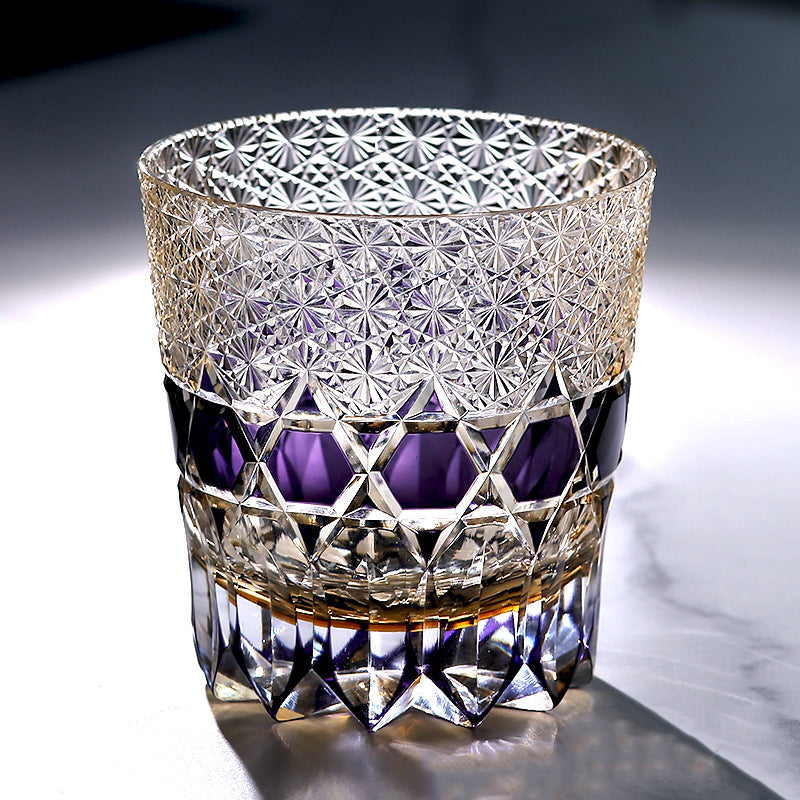 Edo Kiriko Handcrafted Fluorite Crystal Whisky Glass with Wooden Box - Je t'aime Resolute