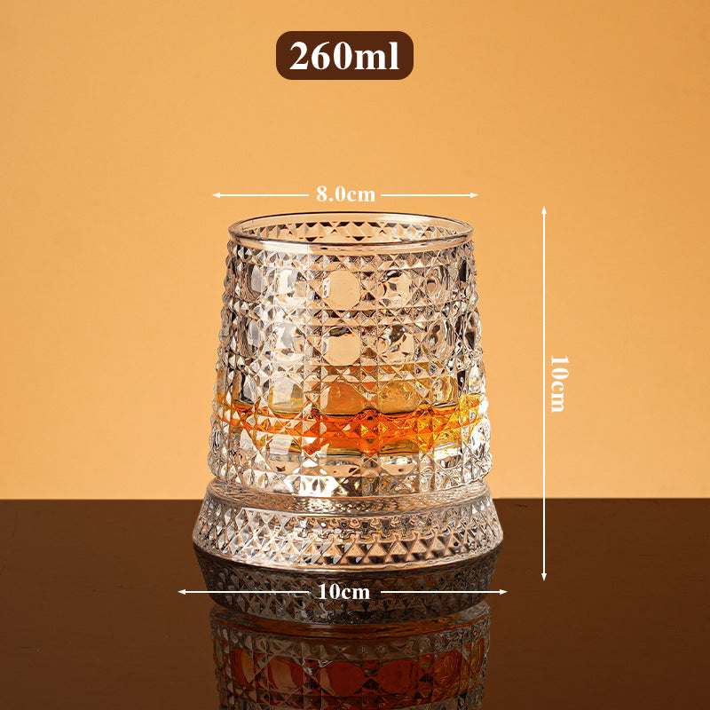 JR Handcrafted 360° Rotating Embossed Crystal Whiskey Tumbler Glass - Je t'aime Resolute