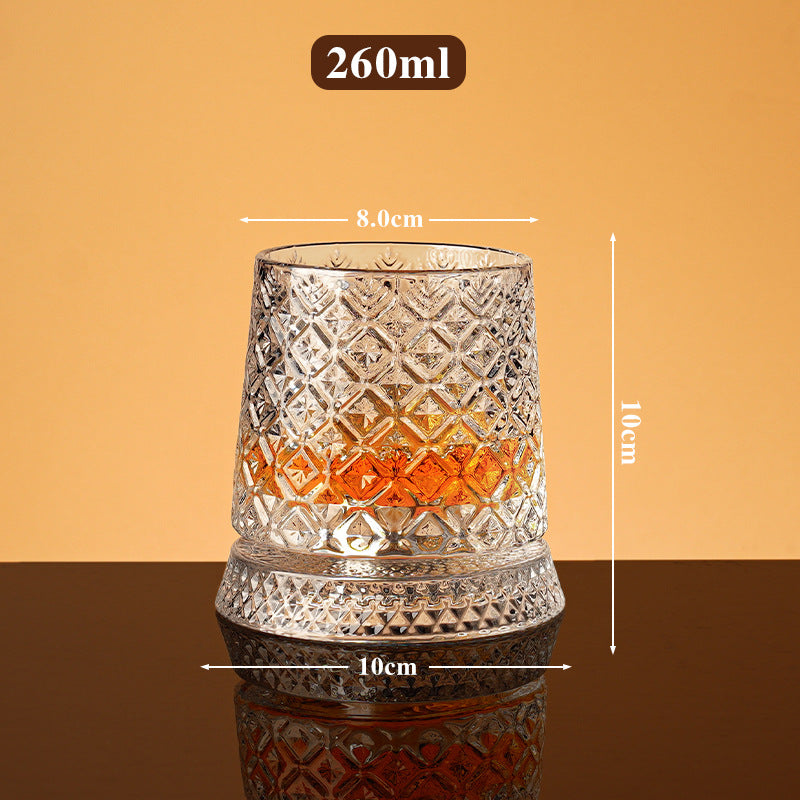 JR Handcrafted 360° Rotating Embossed Crystal Whiskey Tumbler Glass - Je t'aime Resolute