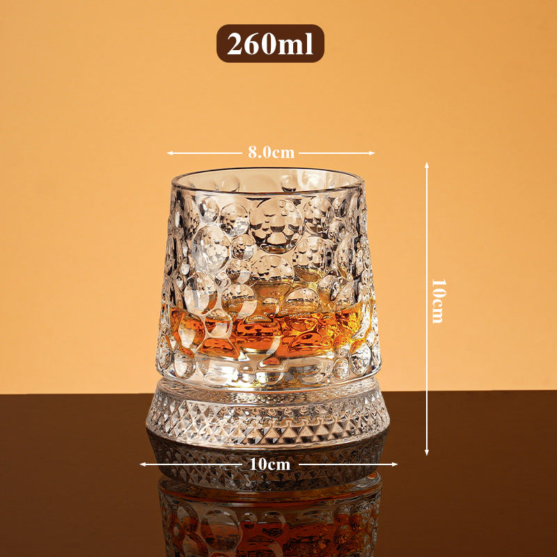 JR Handcrafted 360° Rotating Embossed Crystal Whiskey Tumbler Glass - Je t'aime Resolute