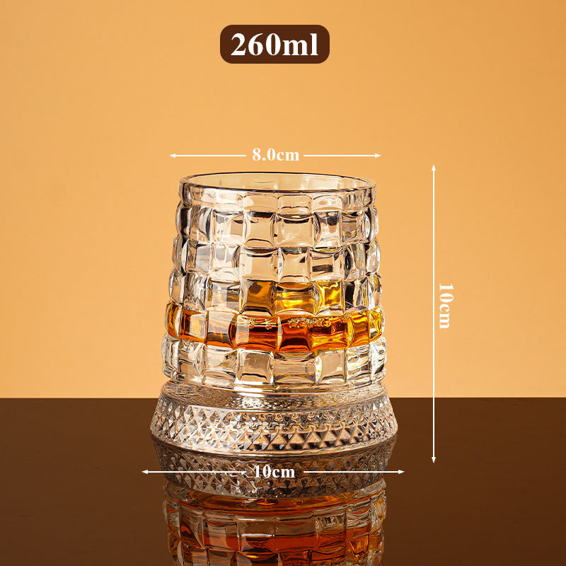 JR Handcrafted 360° Rotating Embossed Crystal Whiskey Tumbler Glass - Je t'aime Resolute