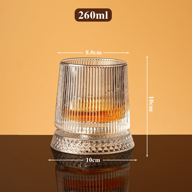 JR Handcrafted 360° Rotating Embossed Crystal Whiskey Tumbler Glass - Je t'aime Resolute