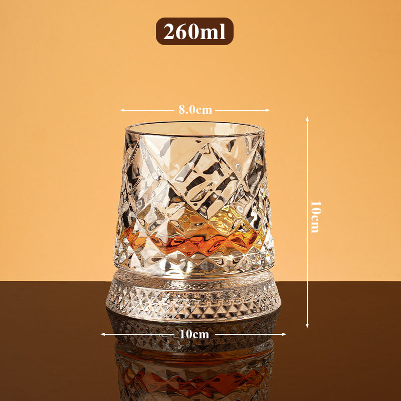 JR Handcrafted 360° Rotating Embossed Crystal Whiskey Tumbler Glass - Je t'aime Resolute