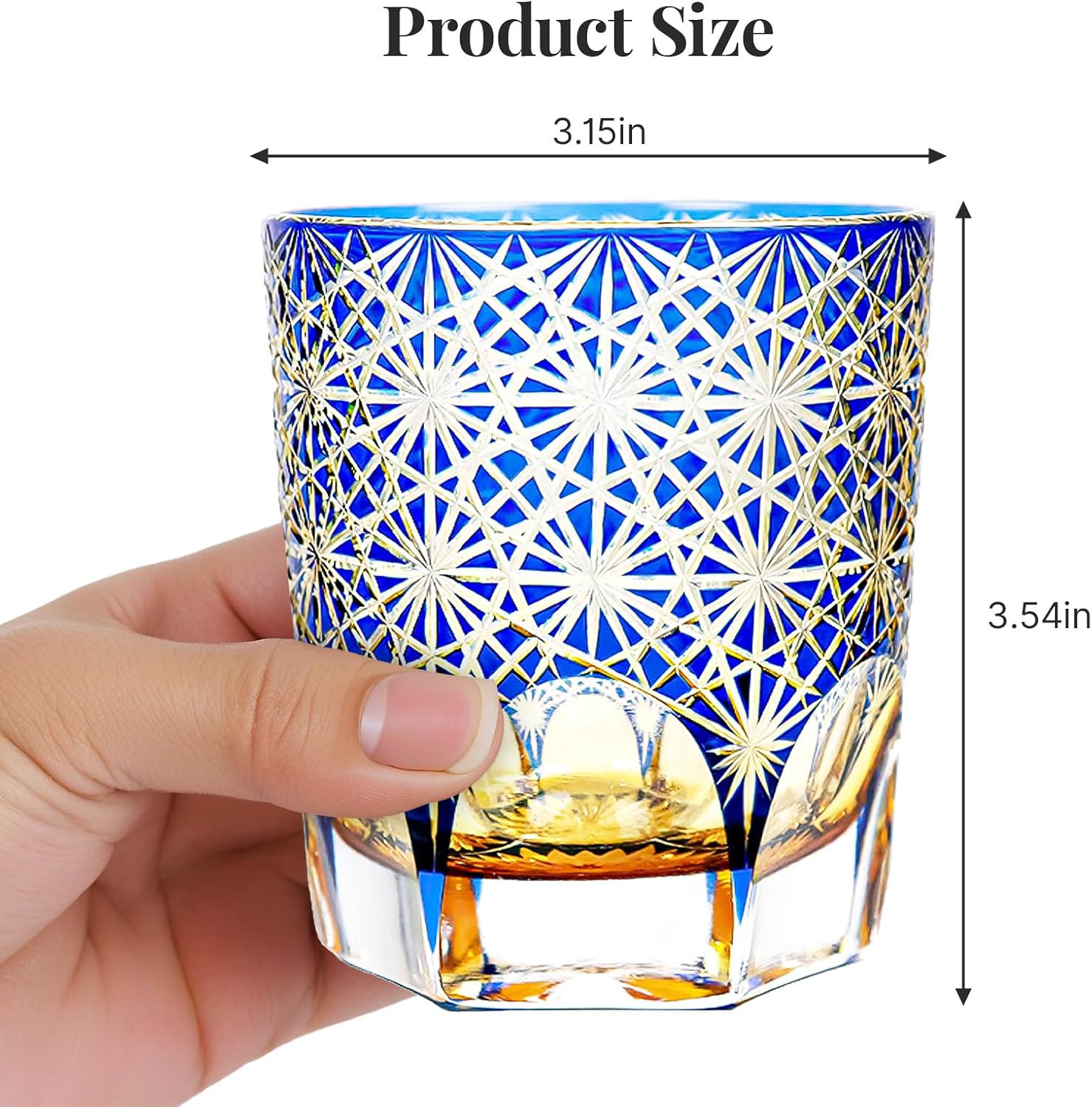 Edo Kiriko Handcrafted Blue Wave Daisy Whisky Glass with wooden box - Je t'aime Resolute
