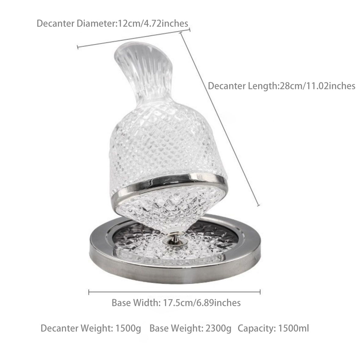 JR Handcrafted Spinning Crystal Wine Decanter with Metal Base - Je t'aime Resolute