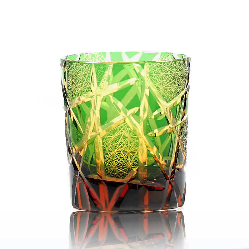 Edo Kiriko Handcrafted Amber Black Lightning Whisky Glass With Wooden Box - Je t'aime Resolute
