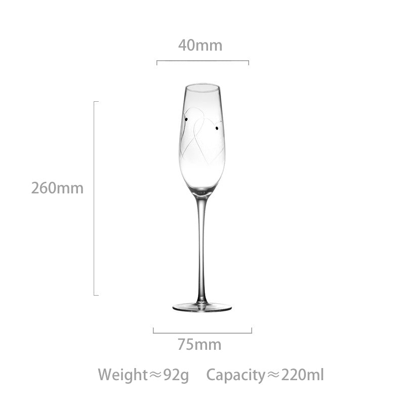 JR Handcrafted Heart-Cut Crystal Champagne Flutes with Gift Set - Je t'aime Resolute