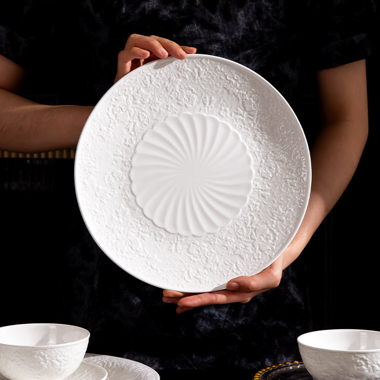 INGRI White Embossed – Handcrafted Bone China Dinnerware Set (Individual Piece) - Je t'aime Resolute