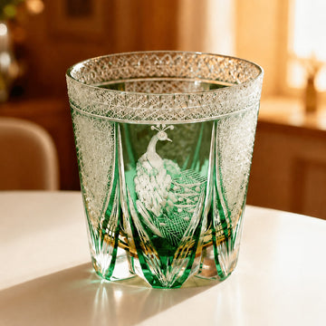 Edo Kiriko Handcrafted Peacock Motif Whiskey Glass