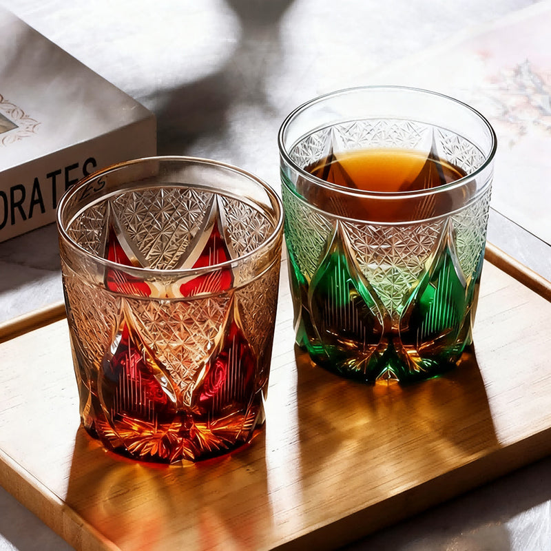 Edo Kiriko Handcrafted Amber Candlelight Whisky Glass