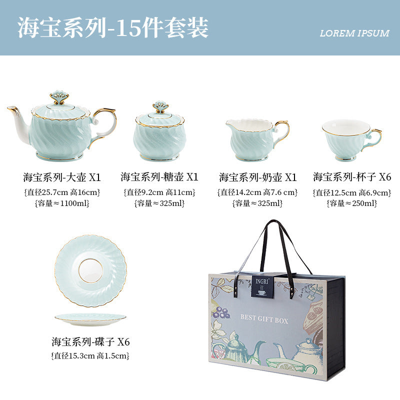 INGRI Ocean Blue - Handcrafted Bone China Tea Set - Je t'aime Resolute