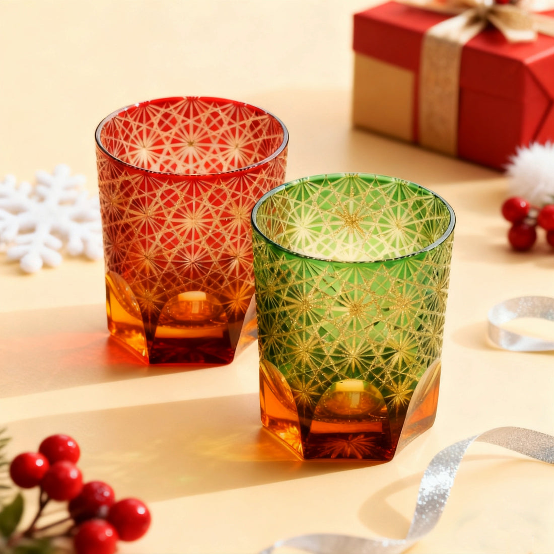 Edo Kiriko Handcrafted Blue Wave Daisy Whisky Glass with wooden box - Je t'aime Resolute