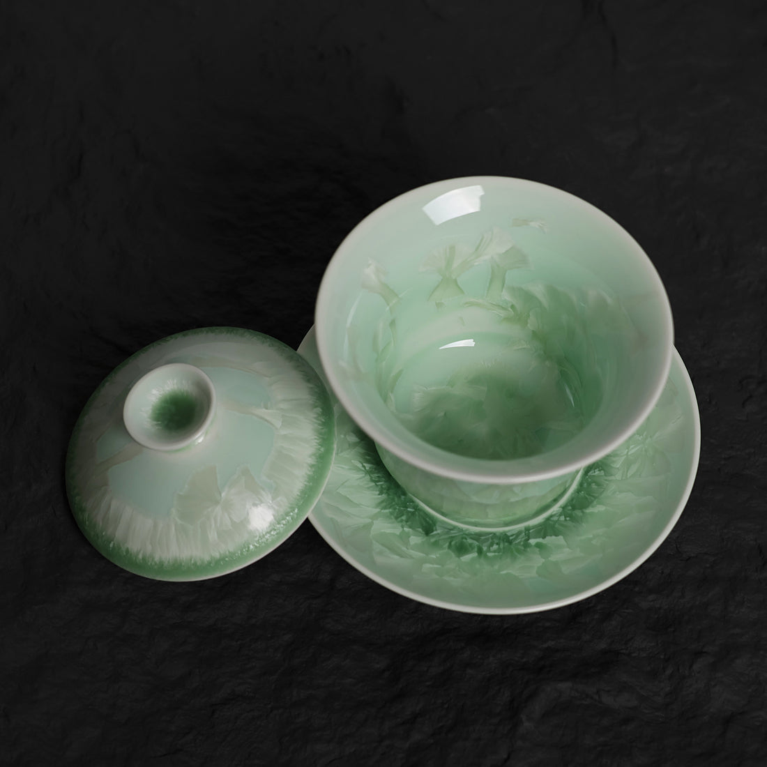 Pistachio Green Crystalline Glaze Floral Bloom Teacup – Handmade Ceramic Tea Cup - Je t'aime Resolute