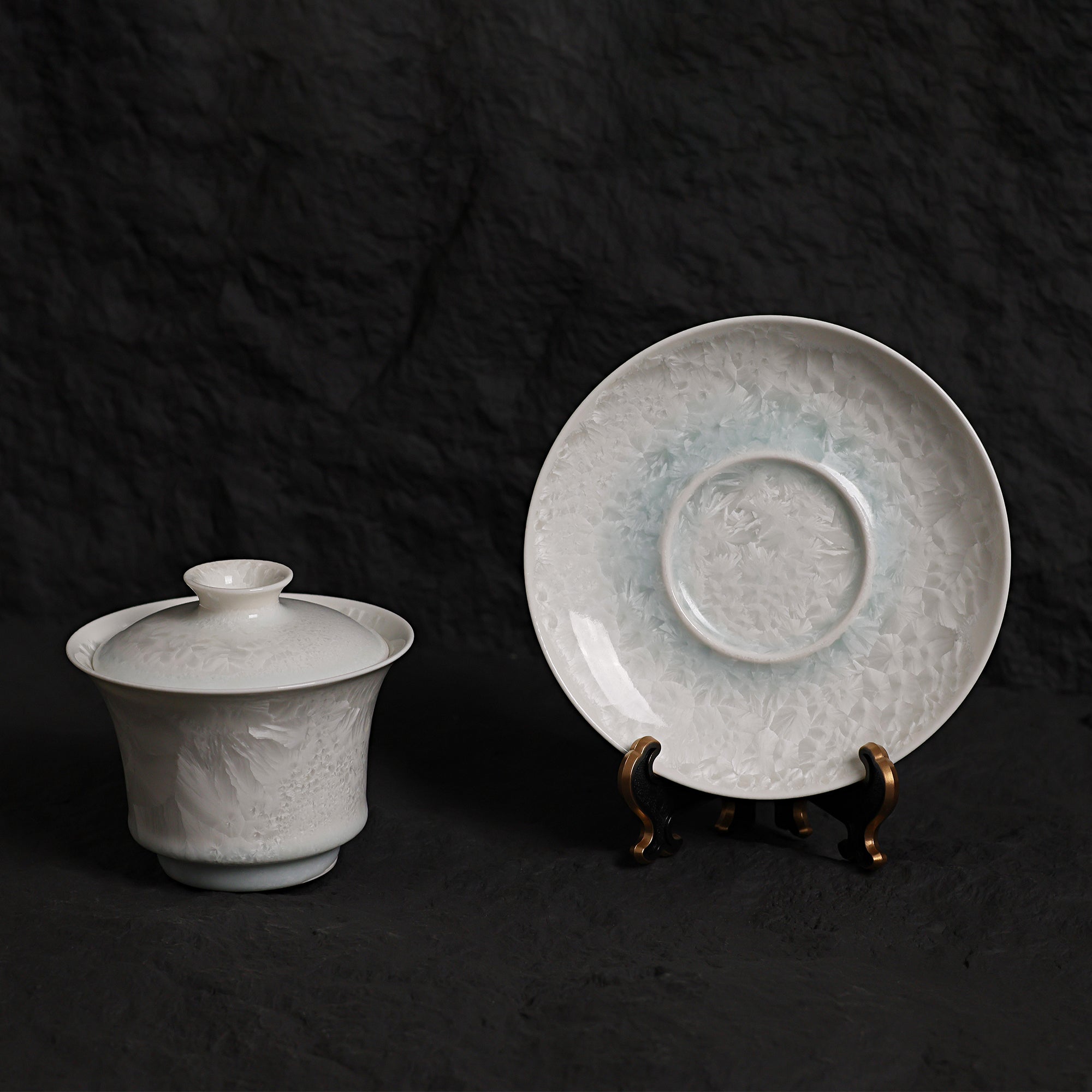 Ice White-Blue Crystalline Glaze Tea Cup & Saucer Set – Handmade Ceramic Teaware - Je t'aime Resolute