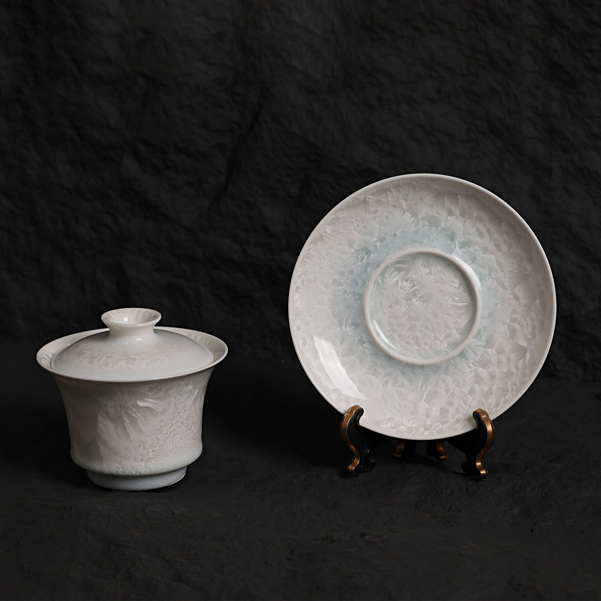 Ice White-Blue Crystalline Glaze Tea Cup & Saucer Set – Handmade Ceramic Teaware - Je t'aime Resolute