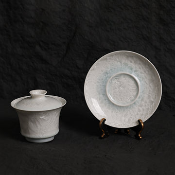 Ice White-Blue Crystalline Glaze Tea Cup & Saucer Set – Handmade Ceramic Teaware - Je t'aime Resolute