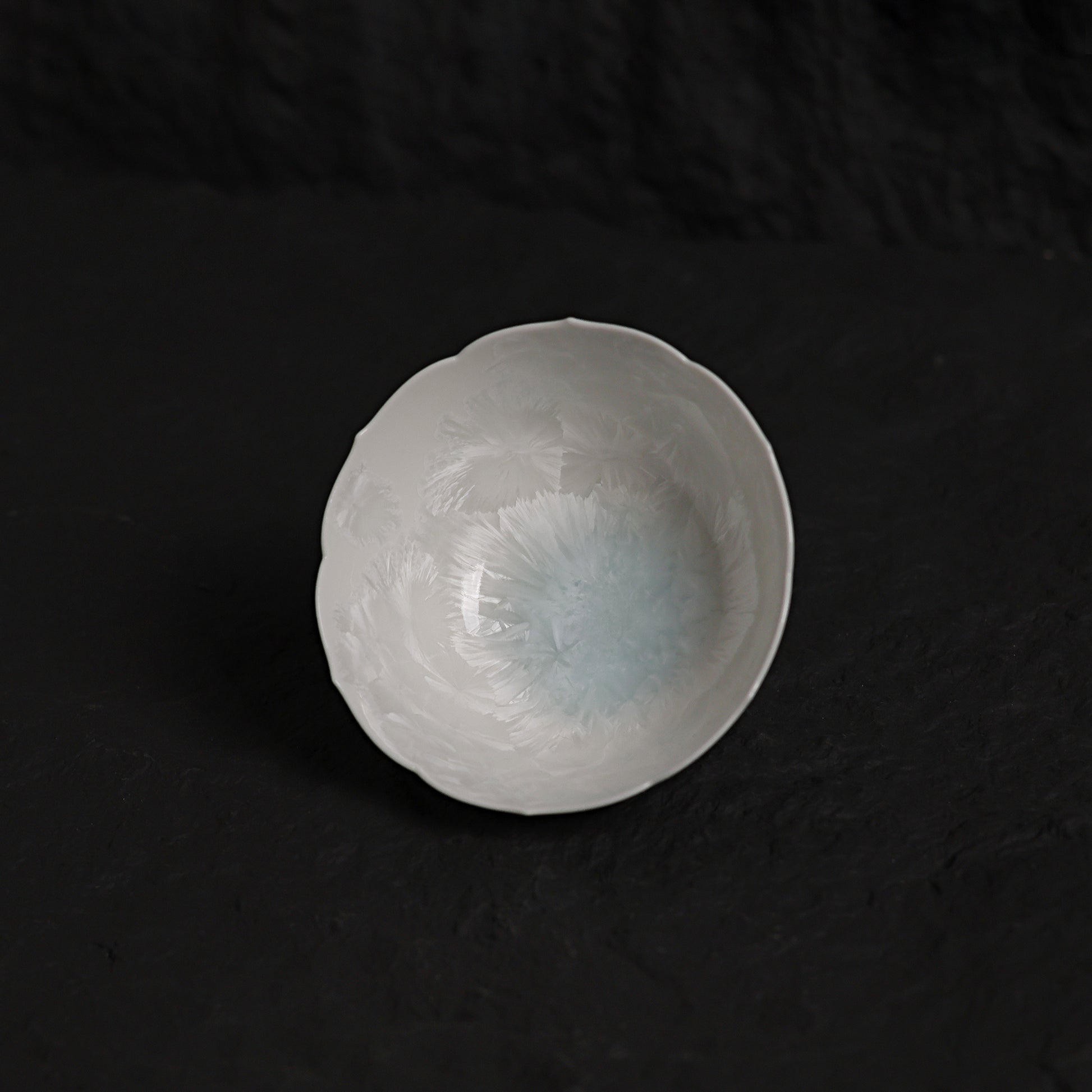 Ice White-Blue Crystalline Glaze Lotus Edge Tea Cup – 3” Handmade Ceramic Teaware - Je t'aime Resolute