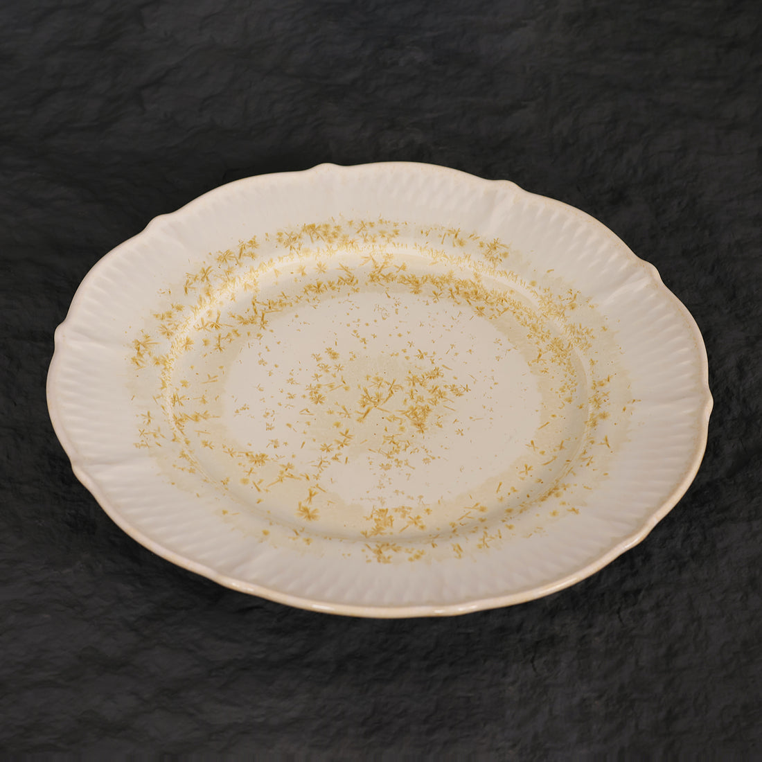 Golden Osmanthus | Handmade Ceramic Crystalline Glaze Dinner Plate with Floral Rim
