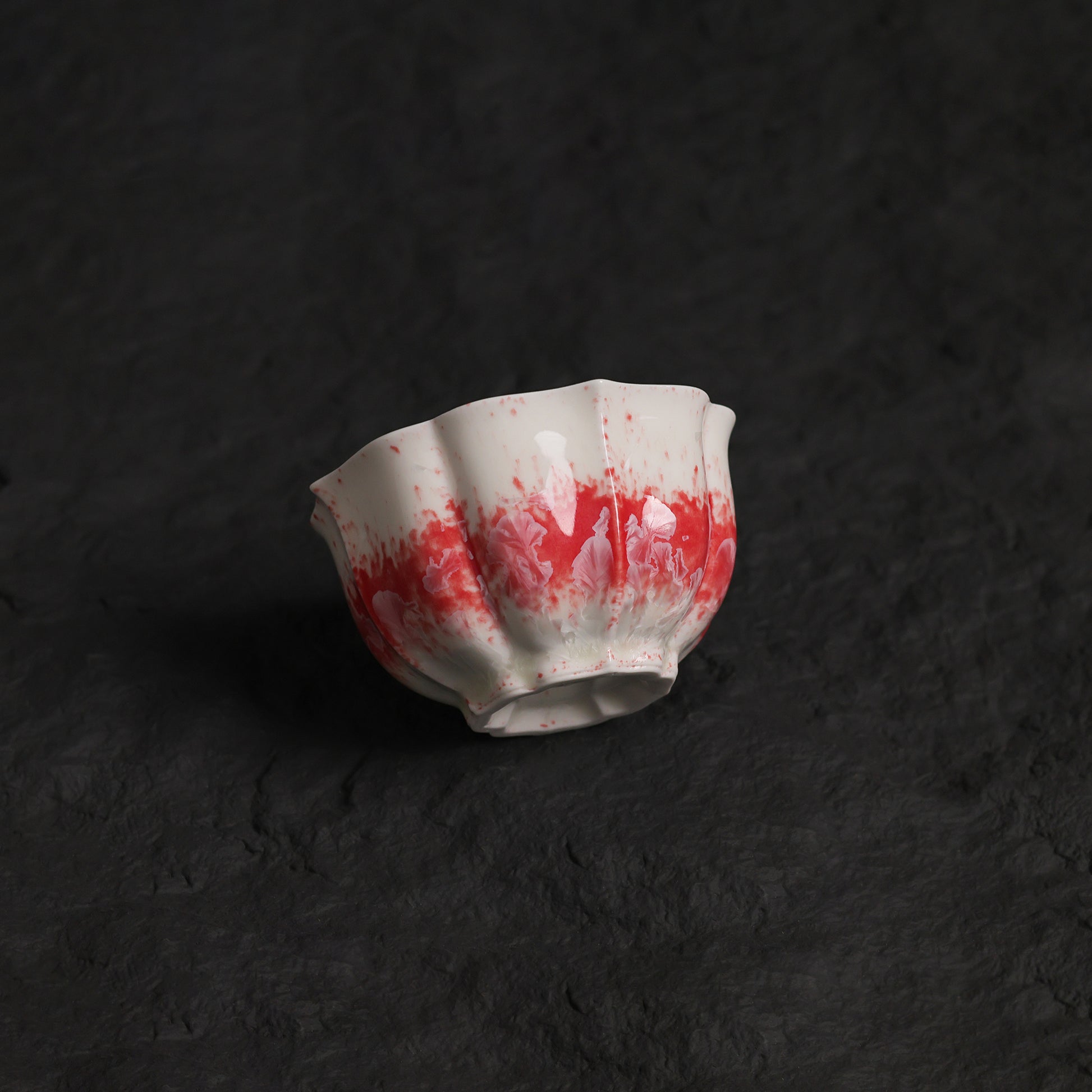 White&Red Crystalline Glaze Handmade Tea Cup – 3.3" Small Ceramic Cup - Je t'aime Resolute