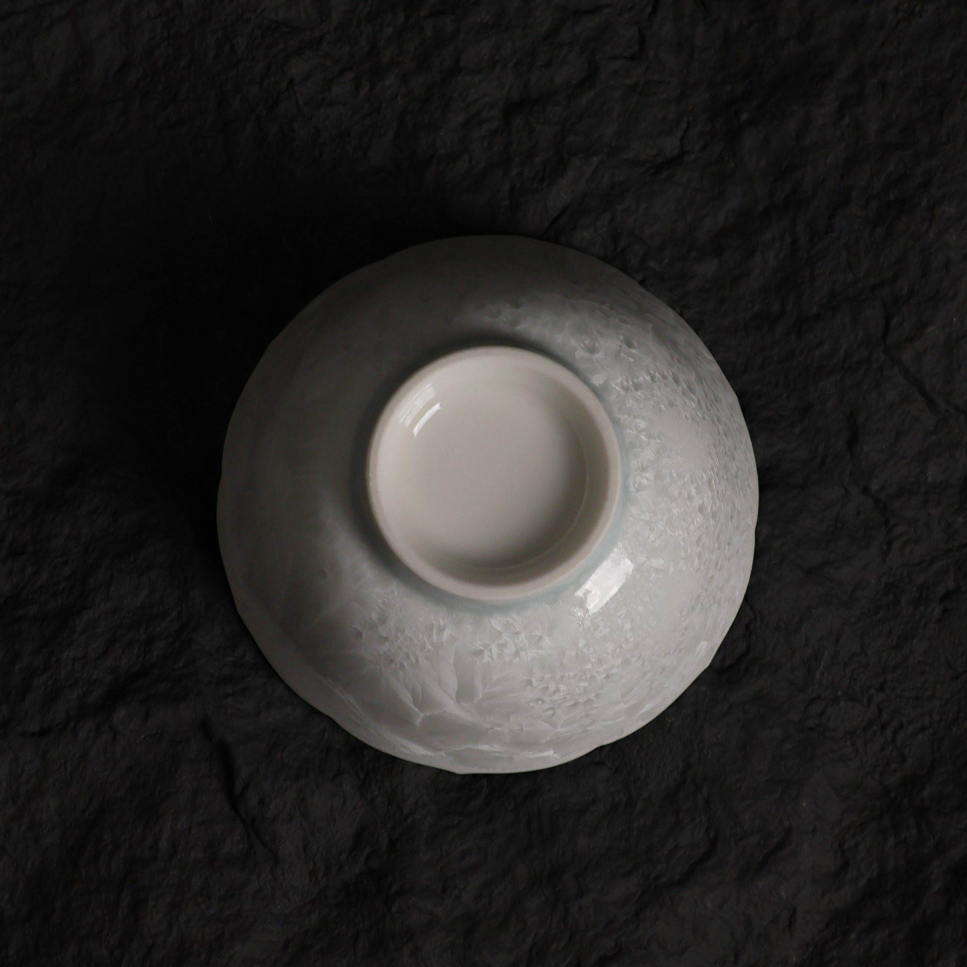 Ice White-Blue Crystalline Glaze Lotus Edge Tea Cup – 3” Handmade Ceramic Teaware - Je t'aime Resolute