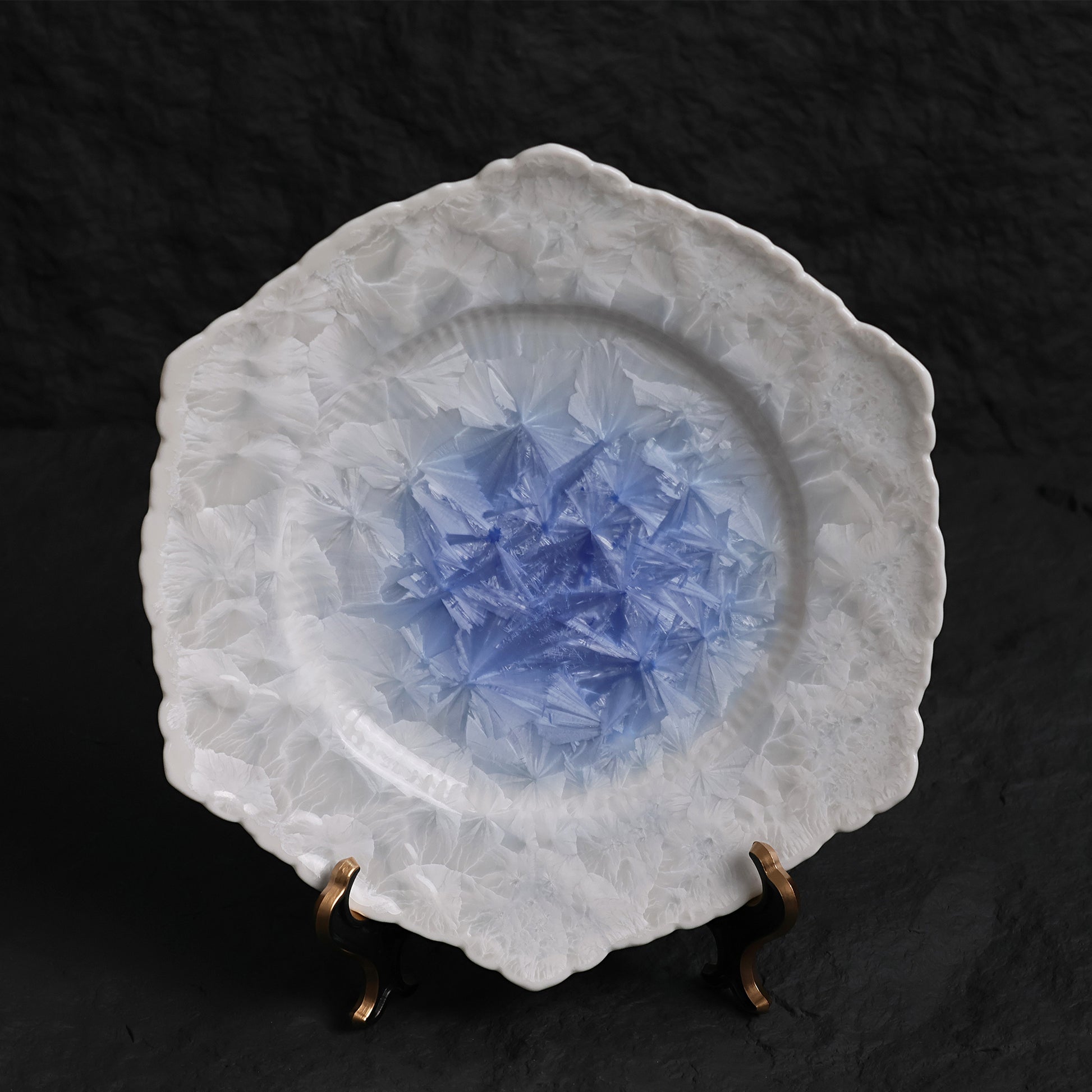 Marine Blue Crystalline Glaze Dinner Plate – 20” Hexagonal Handmade Ceramic Plate - Je t'aime Resolute