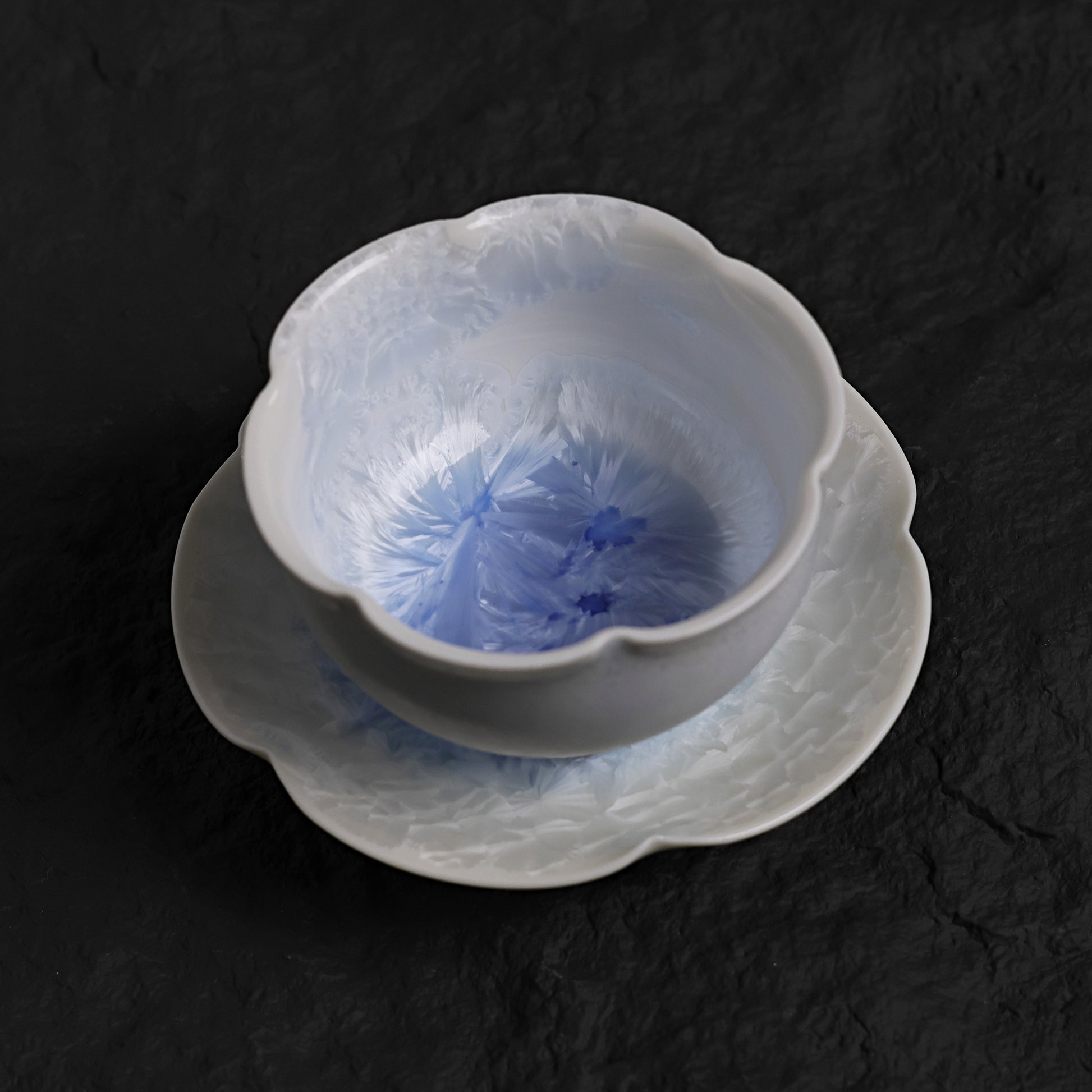 Marine Blue Crystalline Glaze Flower Tea Cup and Saucer Set – Handmade Ceramic Teaware - Je t'aime Resolute