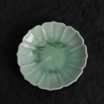 Pistachio Green Crystalline Glaze Floral Edge Mini Dessert Plate – 4.1” Handmade Ceramic Plate - Je t'aime Resolute