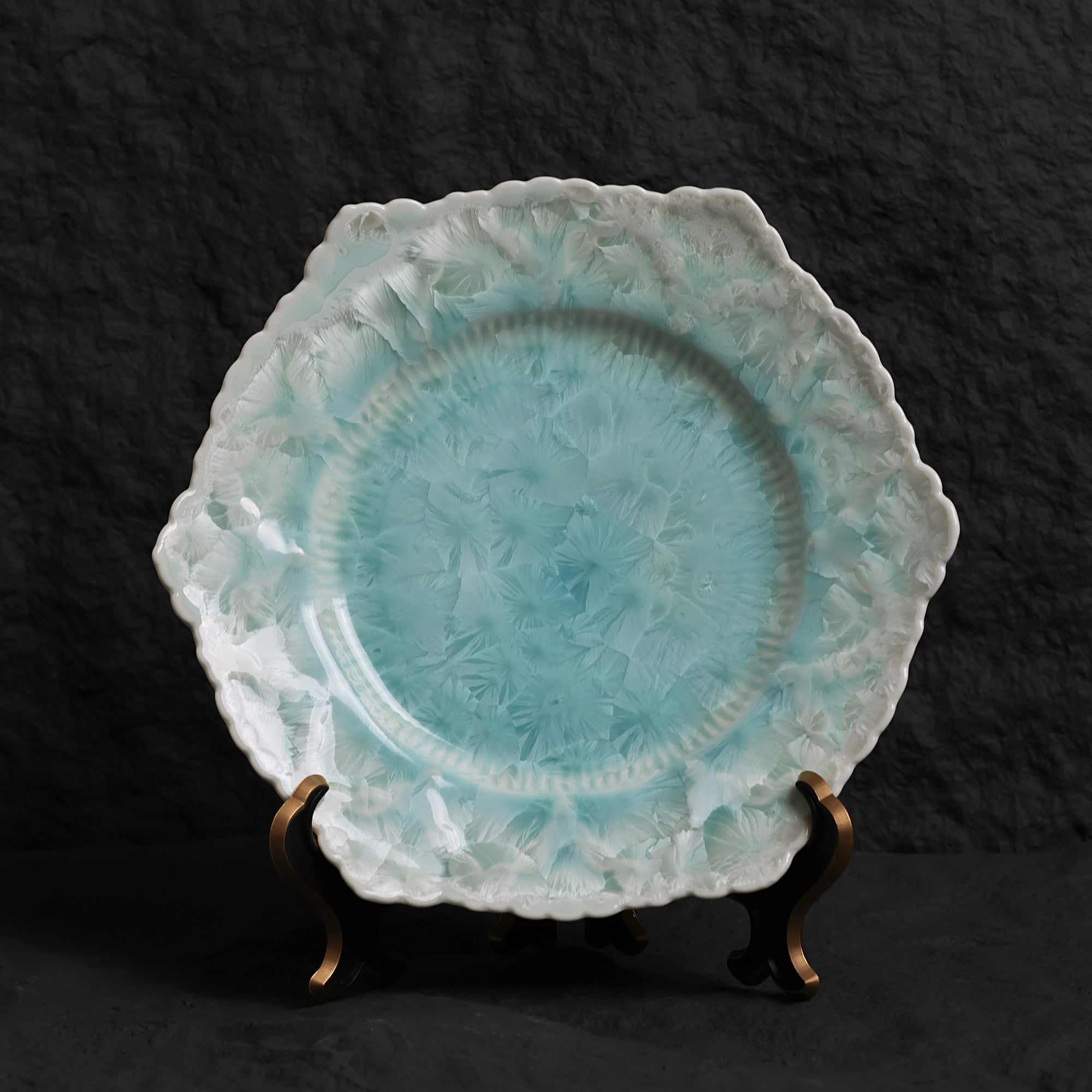 Ice Blue Dinner Plate – 20” Hexagonal Handmade Ceramic Plate