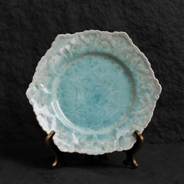 Ice Blue Dinner Plate – 20” Hexagonal Handmade Ceramic Plate