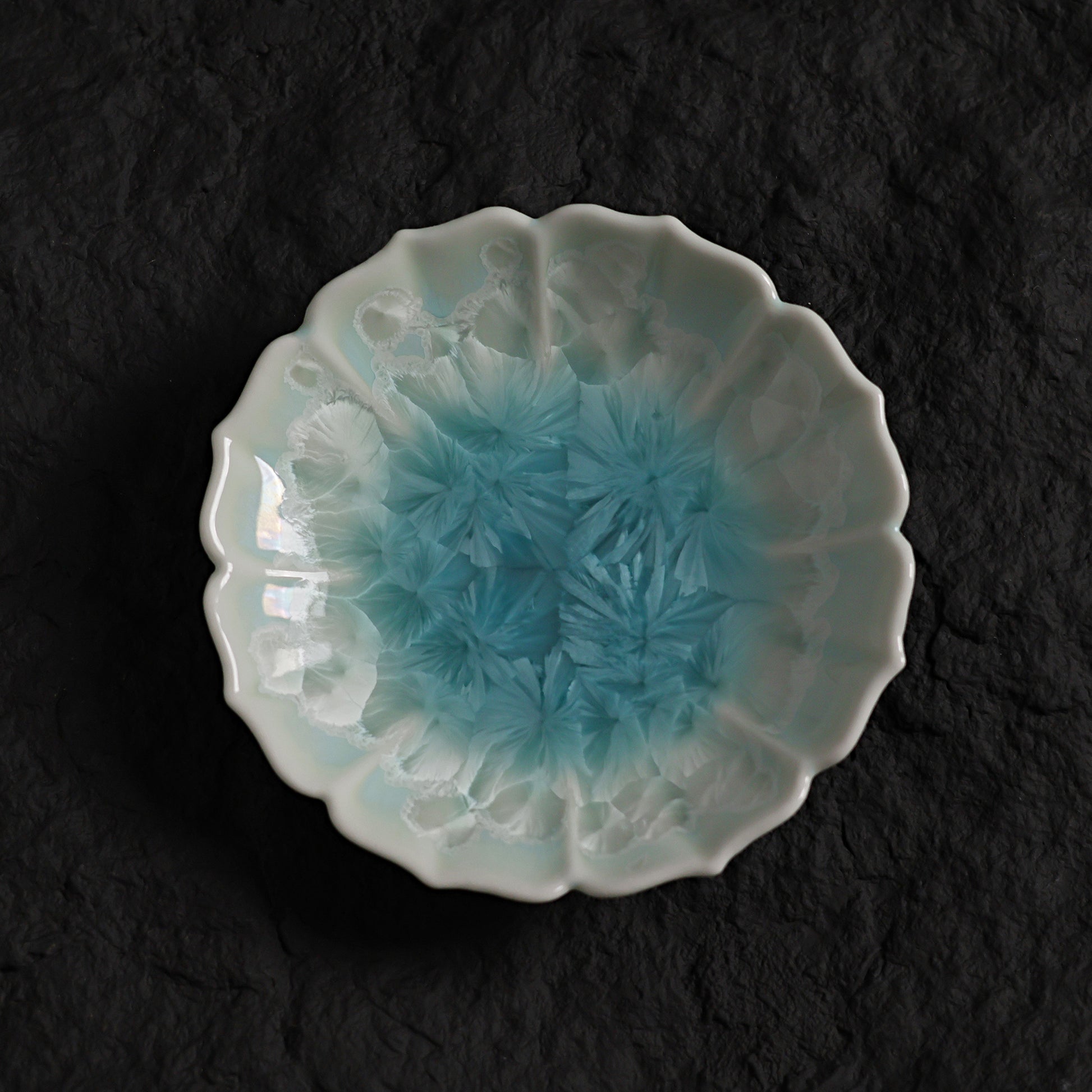 Ice Blue Crystalline Glaze Sunburst Edge Mini Dessert Plate – 4.1” Handmade Ceramic Plate - Je t'aime Resolute