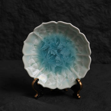 Ice Blue Crystalline Glaze Sunburst Edge Mini Dessert Plate – 4.1” Handmade Ceramic Plate