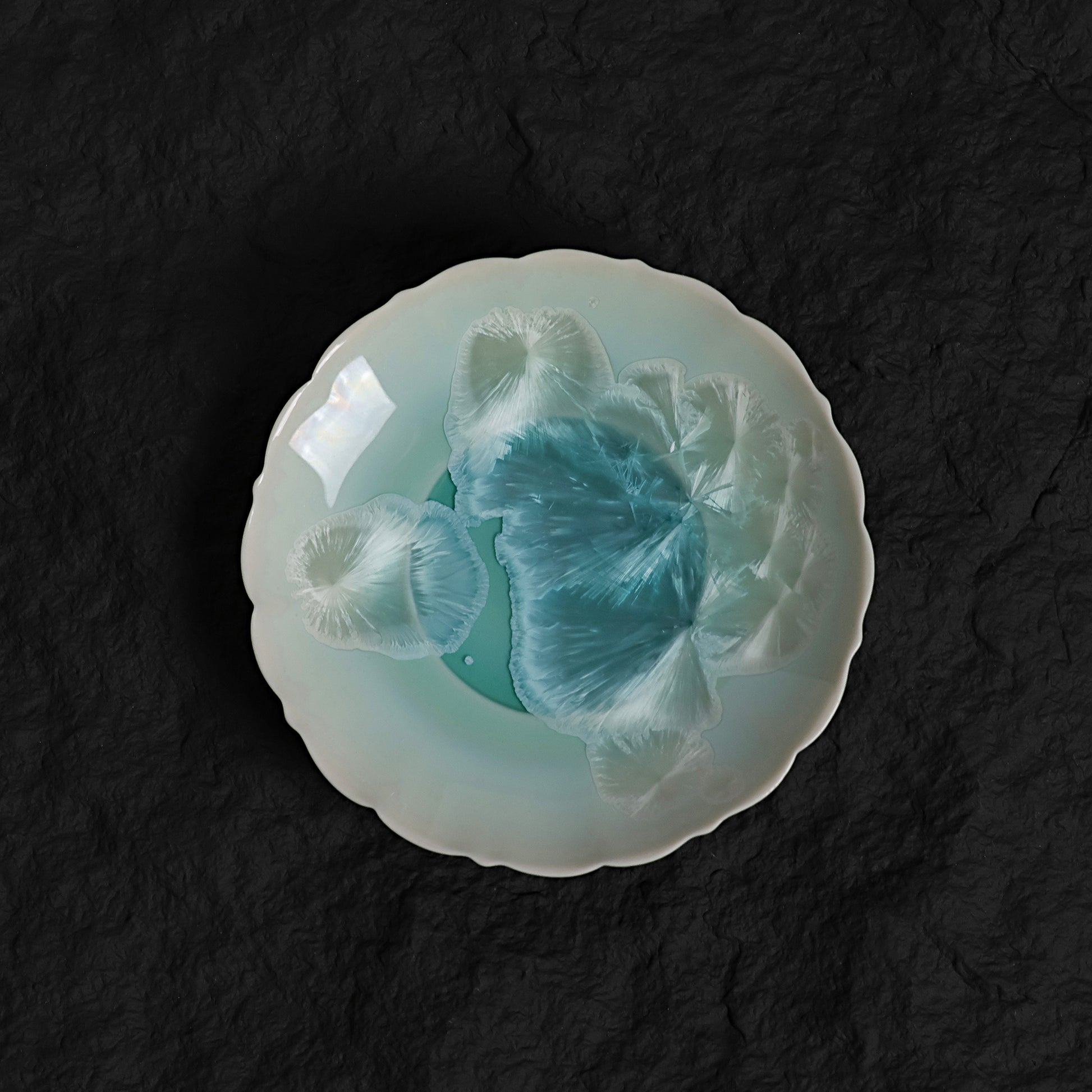 Ice Blue Crystalline Glaze Mini Dessert Plate – 4.1” Handmade Ceramic Plate with Crystal Bloom Pattern - Je t'aime Resolute