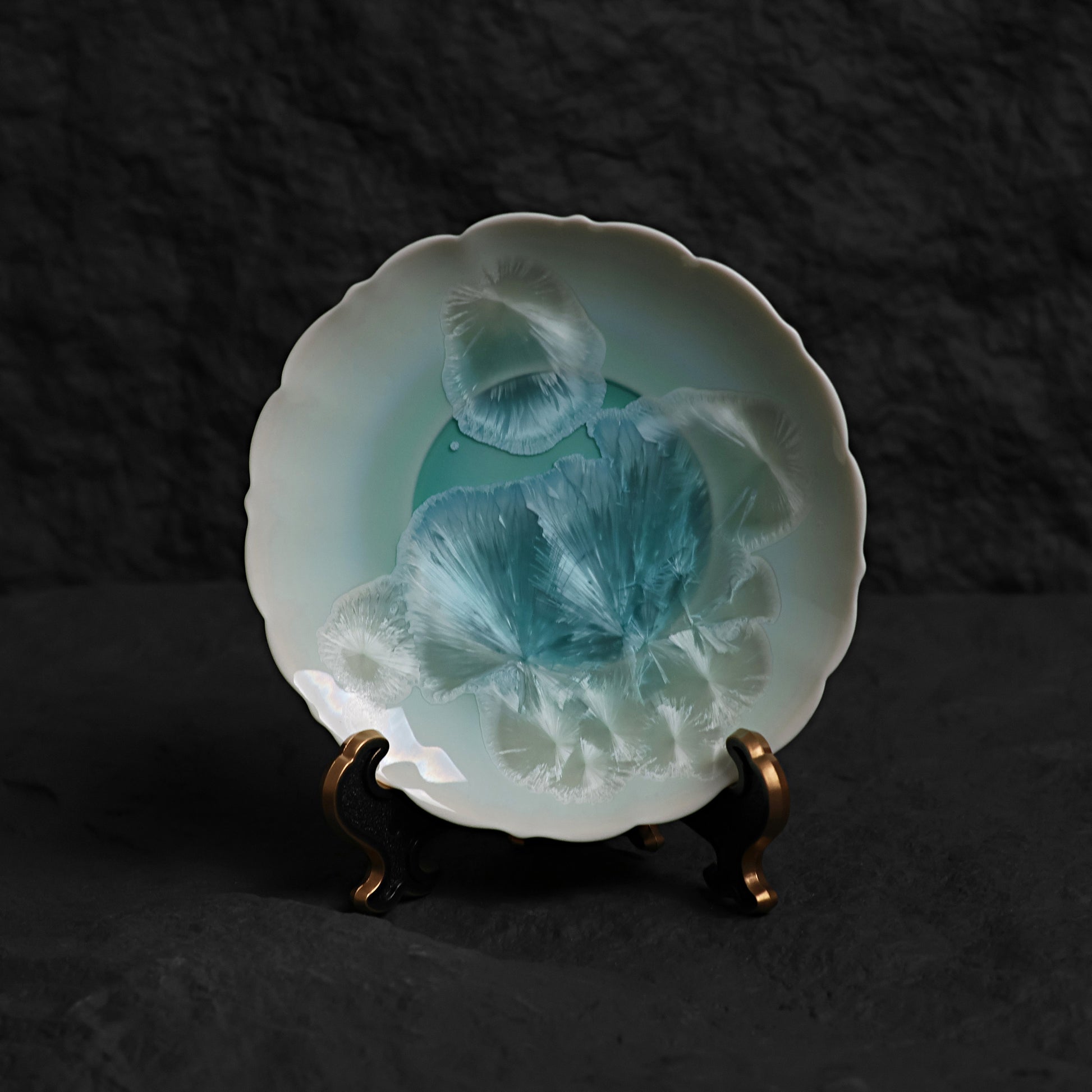 Ice Blue Crystalline Glaze Mini Dessert Plate – 4.1” Handmade Ceramic Plate with Crystal Bloom Pattern - Je t'aime Resolute