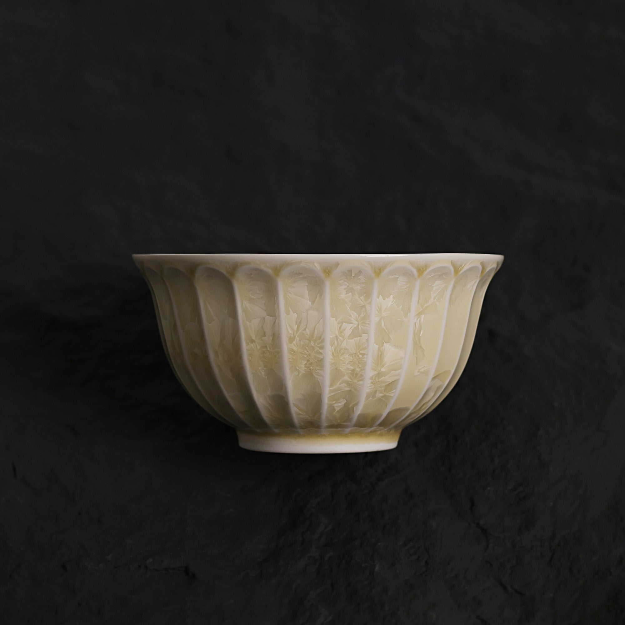 Light Yellow Crystalline Glaze Petal-Textured Soup Bowl – 12.2” Handmade Ceramic Bowl