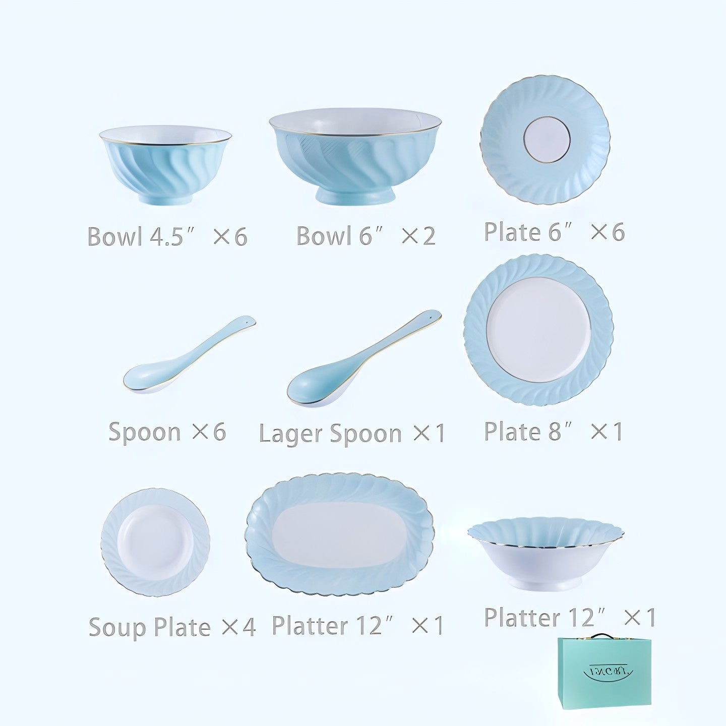 INGRI Ocean Blue - Handcrafted Bone China Dinnerware Set - Je t'aime Resolute