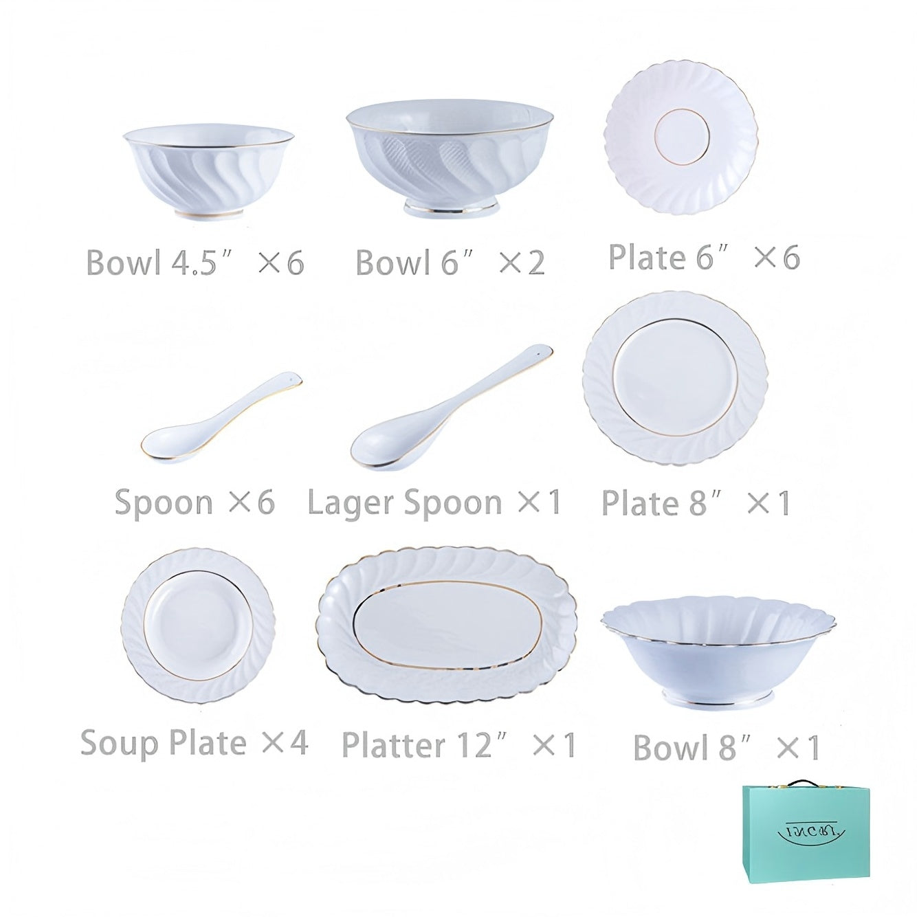 INGRI Ocean White - Handcrafted Bone China Dinnerware Set - Je t'aime Resolute