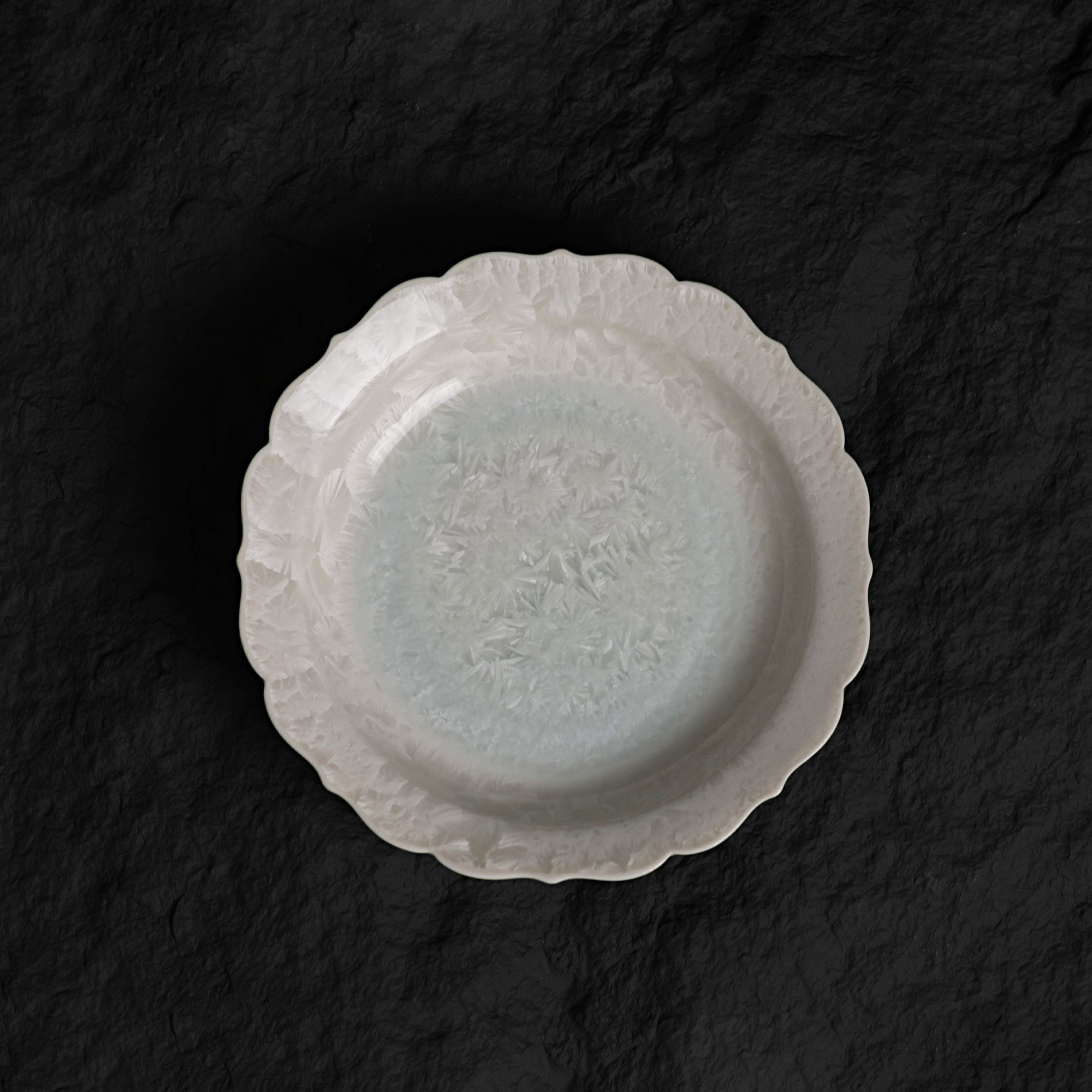 Ice White-Blue Floral Edge Deep Dessert Plate – 6.2” Handmade Ceramic Plate - Je t'aime Resolute