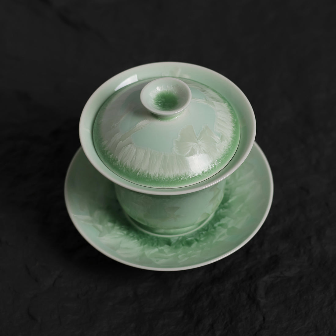 Pistachio Green Crystalline Glaze Floral Bloom Teacup – Handmade Ceramic Tea Cup - Je t'aime Resolute