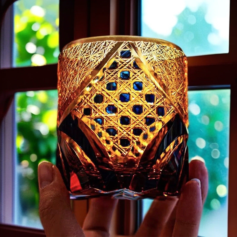 Edo Kiriko Handcrafted Black Samurai Whiskey Glass