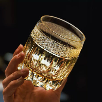 Edo Kiriko Handcrafted Grey Amber Whiskey Glass