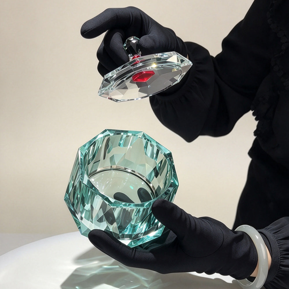JR Hand-Cut K9 Crystal Storage Jar with Lid – Green