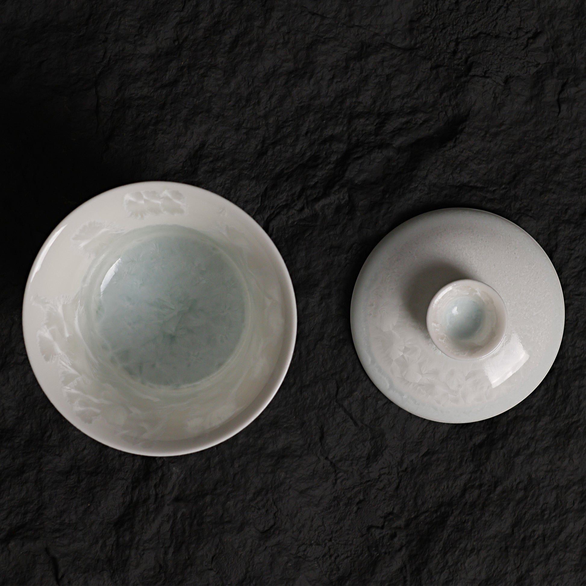 Ice White-Blue Crystalline Glaze Tea Cup & Saucer Set – Handmade Ceramic Teaware - Je t'aime Resolute