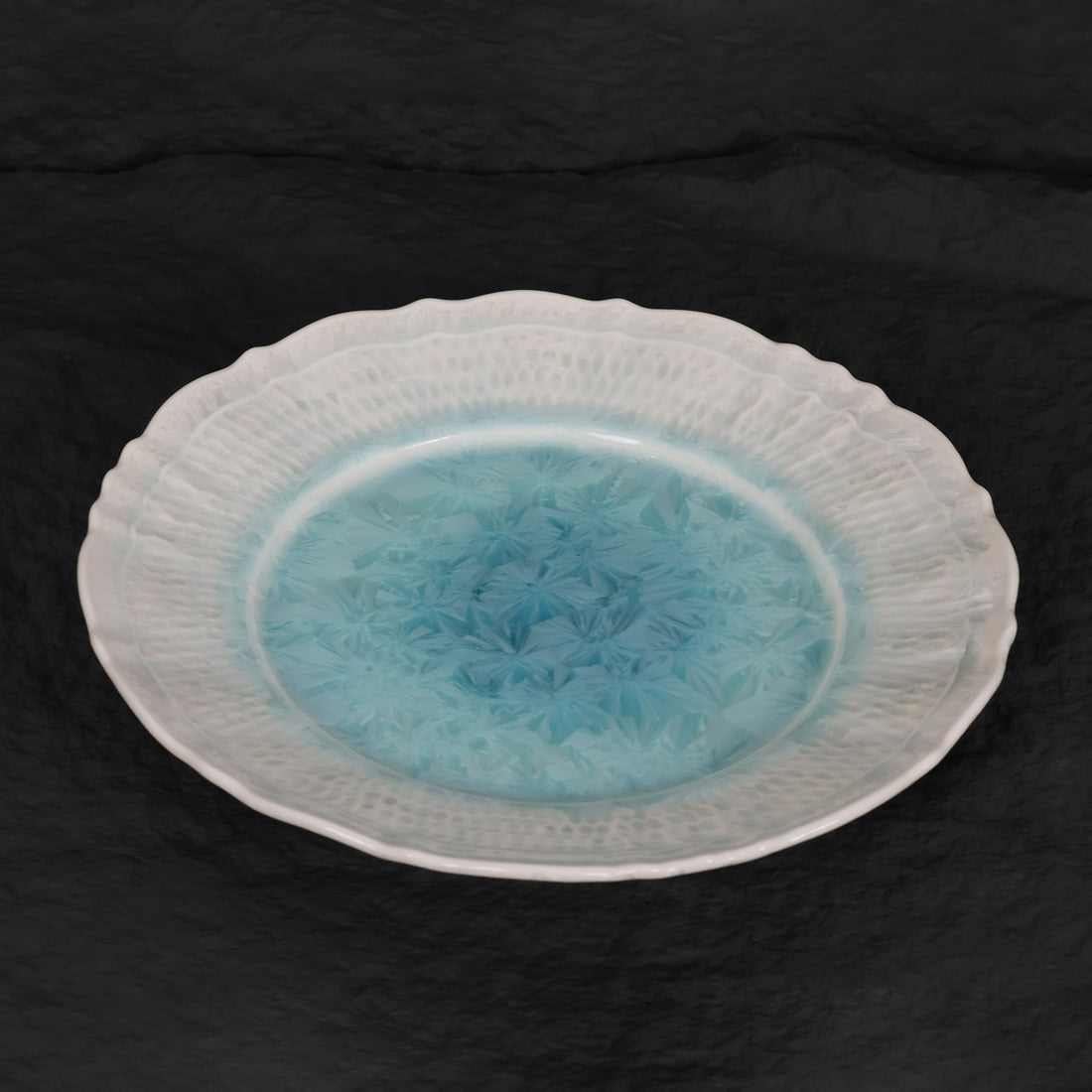 Frozen Lake | Handmade Ceramic Crystalline Glaze Dinner Plate with Floral Rim
