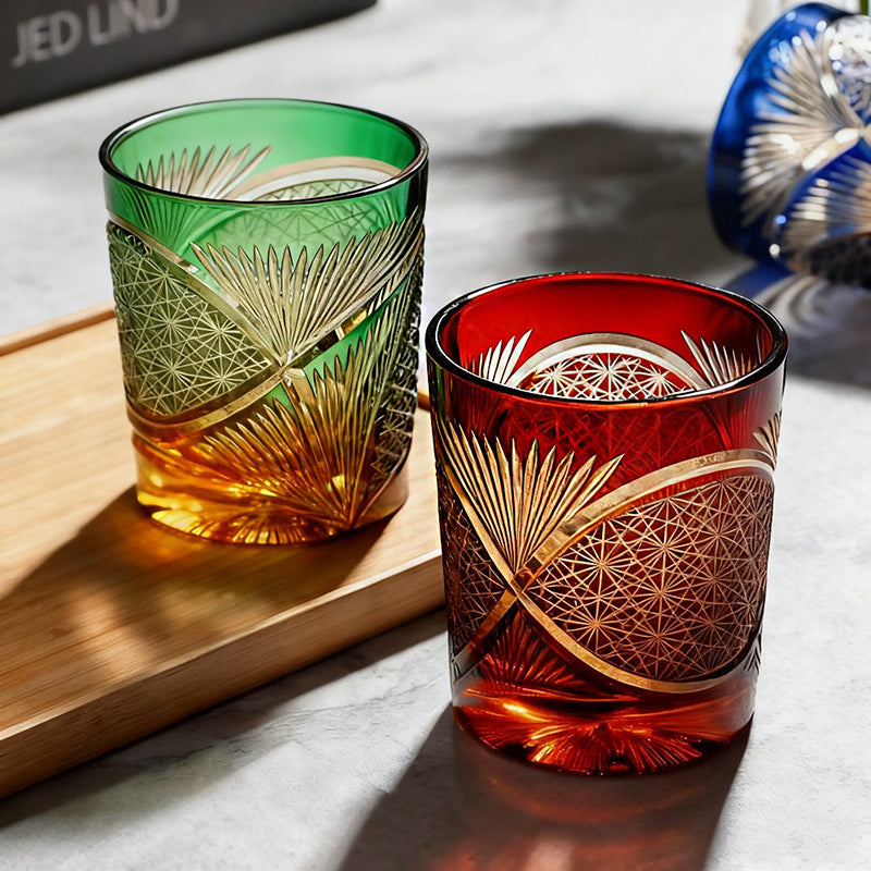 Edo Kiriko Crane Feather Whisky Glass